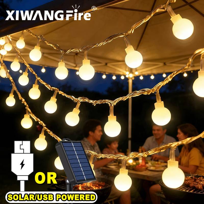 Wedding Led - Lampu String Tenaga Surya/USB/Baterai 3-10M, Bola