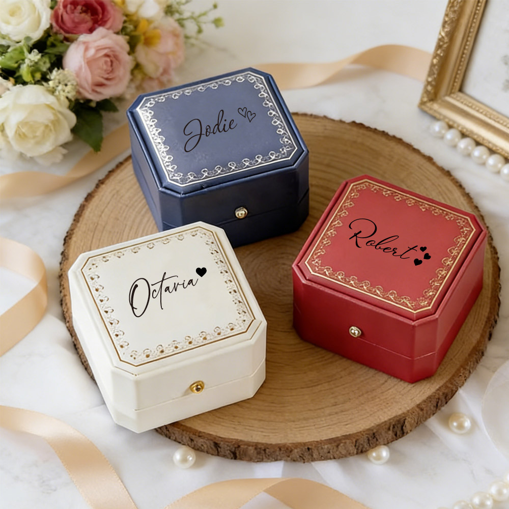 Wedding Packaging - Kotak Cincin Kulit Imitasi Personalisasi Berlapis