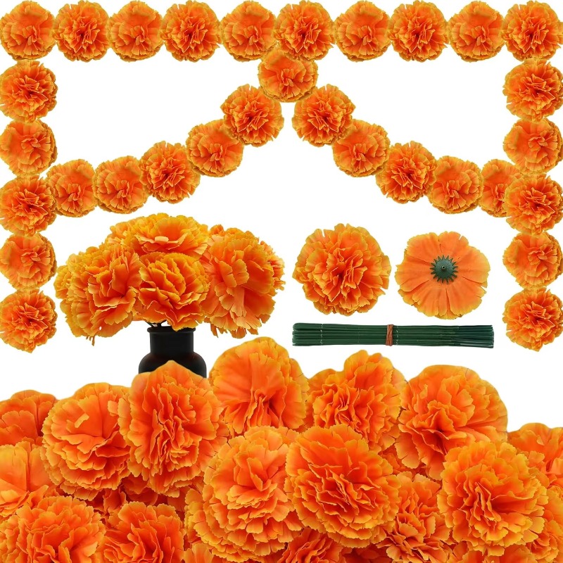 Indian Wedding Decor Supply - 10-30PCS Bunga Anyelir Sutra Marigold untuk