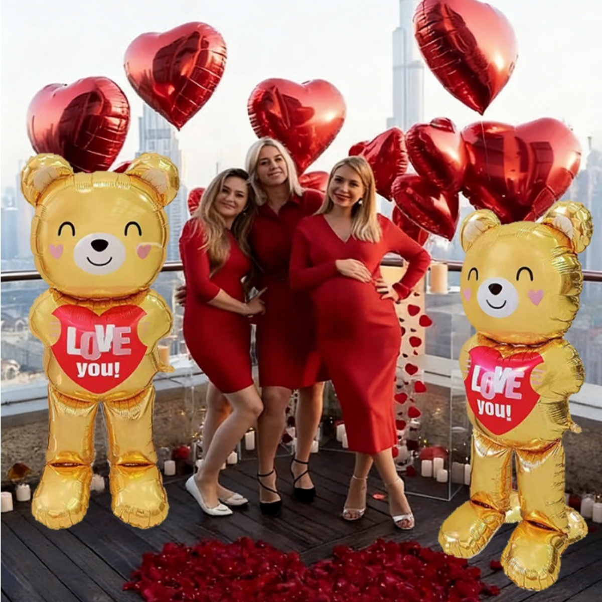 Confetti Balloon Set - Balon Foil Beruang Hati Berdiri Ukuran