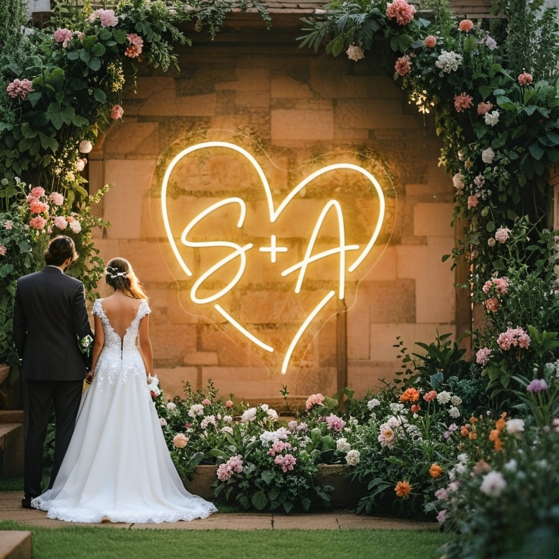 Wedding Led - Tanda Neon LED Hati Inisial Kustom,
