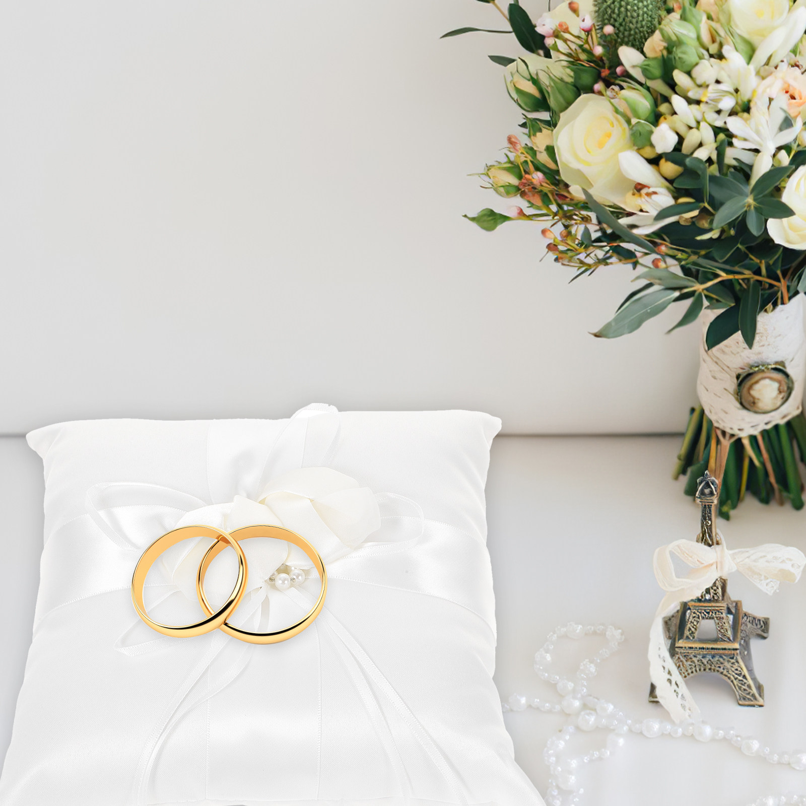Bantal Cincin Satin Putih Eleg - Ring Bearer Pillow ulasan dan harga