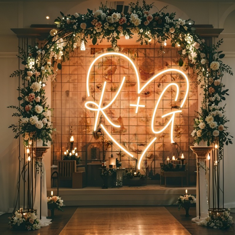 Tanda Neon LED Hati Inisial Ku - Wedding Led ulasan dan harga
